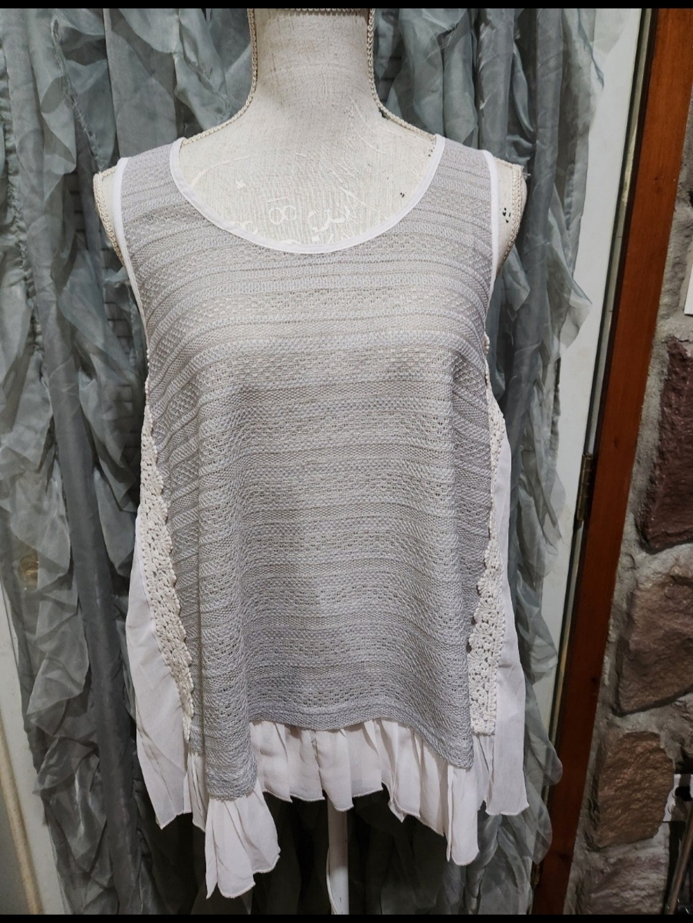 Light Gray Crochet-Trim Sleeveless Top - Women's